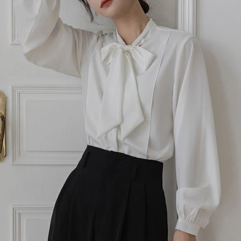 Blouse Women Autumn Shirt Bow Sleeve Chiffon Top Blusas Solid Color Long Sleeve Tops Elegant Ladies Business Blouse Fashion